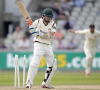 Lancashire’s Ashwell Prince and Kyle Jarvis finish off Leicestershire